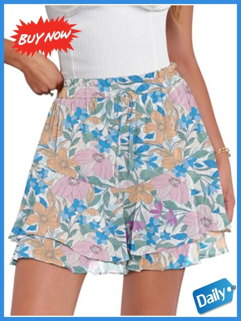 Flowy Skorts for Women High Rise Floral Double Layer Casual Summer Shorts